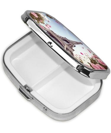Paris Eiffel Tower Flower Print Small Pill Case | 2 Compartment Travel Pill Organizer | Cute Pill Box for Purse & Gifts - Buy Online on GoSupps.com