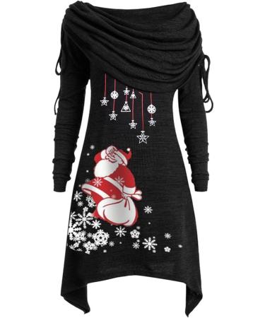 Festive Women's Turtleneck Christmas Sweater with Santa Claus Motif | Plus Size Asymmetrical Red Waterfall Top - Buy Online on GoSupps.com