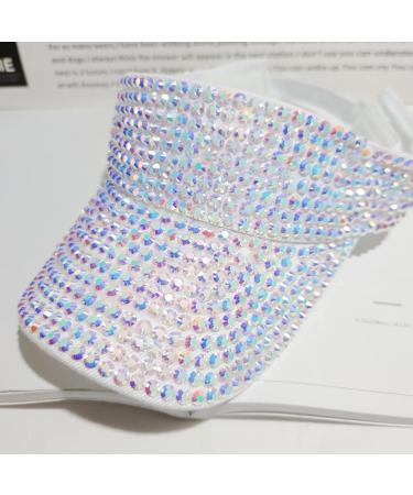 Gudessly Shiny Rhinestones Sport Sun Visor Cap - Adjustable Summer Visor for Women Men - White - Buy Online on GoSupps.com