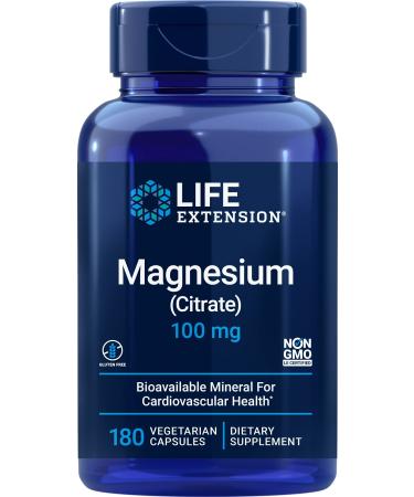 Life Extension Magnesium Citrate 100mg 180 Veg Caps - Natural Mag Supplement - 100 mg Mineral Support Capsules - Vegan Vegetarian Non-GMO