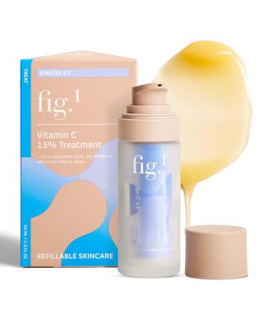 Fig.1 Vitamin C 15% Face Serum for Women | Nourishing Hydrating - Anti Wrinkle Antioxidant Serum for Face | Moisturizing Facial Skin Care Treatment for Dry Oily & Normal Skin 1.0 oz Starter Kit