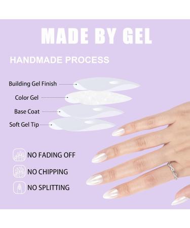 LADYING Moonlight Glitter Gel False Nails Short - 30 Nail Kit Glossy White Almond Press On Nails French Tip Pattern with Nail Glue - Women's Nail Art Set - Buy Online on GoSupps.com