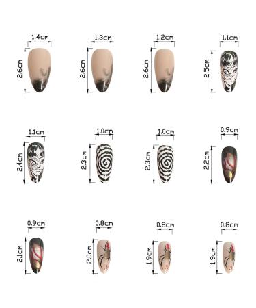 24 Pcs Medium Stiletto Almond Press on Nails - Black & White Punk Design Glue on Acrylic Full Cover - Gothic Anime Cartoon False Nails for Women & Girls - Buy Online on GoSupps.com