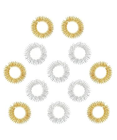 Netume 12 pieces acupressure ring-spiky sensory finger massage rings acupuncture acupressure-finger massage ring fidget toys for teenagers and adults fear and stress reducers gold