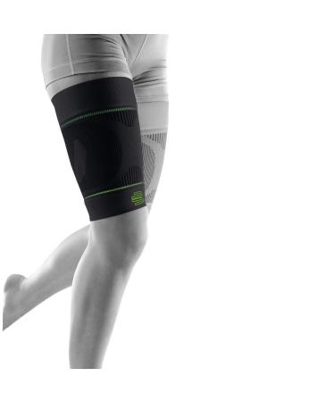 Bauerfeind compression skylight bandage "Sports Compression Sleeves Upper Leg" 1 pair of sleeves thighs Unisex for ball and endurance sports to strengthen the muscles black XL Lang