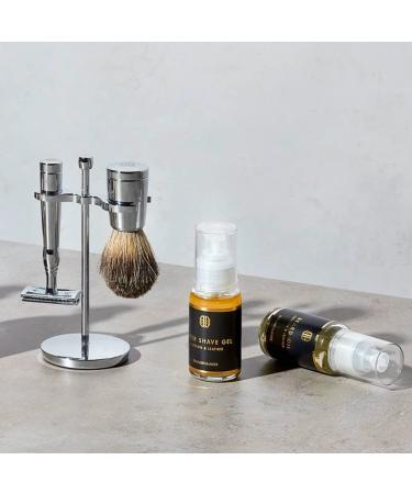 Benjamin Barber Classic 3-Fold Razor Brush Set - Premium Men's Shaving Set in Chrome | Durable Stainless Steel Safety Blade & Brush - Buy Online on GoSupps.com