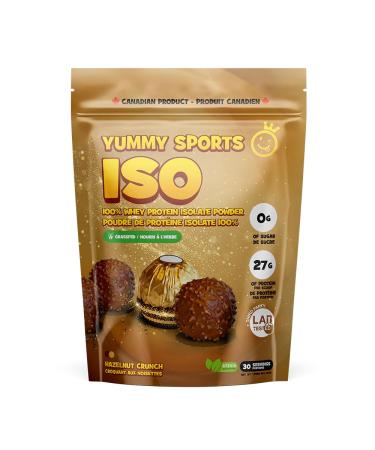 Yummy Sports Whey Protein Powder Isolate - 27g Protein Per Serving - Grass Fed Fast Absorbing Protein - Vegan Zero Sugar Keto Friendly Protein Supplement - 30 Servings 2 LBS - Hazelnut Crunch