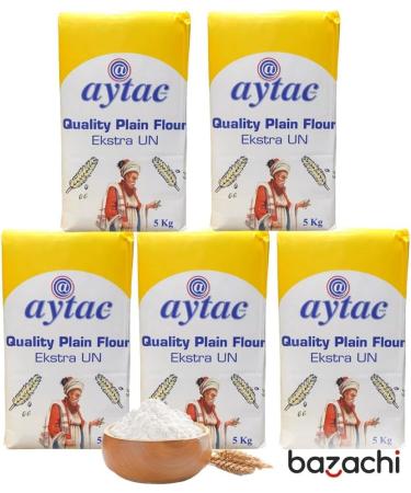 Aytac Fine Quality All Purpose Plain Baking Flour - Best for Dough Pizza and Bread 5 x 5kg - Buy Online on GoSupps.com