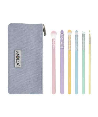MODA Royal & Langnickel Full Size Posh Pastel 7pc Delicate Eye Makeup Brush Kit with Pouch Includes Eye Contour Smoky Eye Crease Shadow Brow and Pointed Liner Brushes Multi-Color Pastel