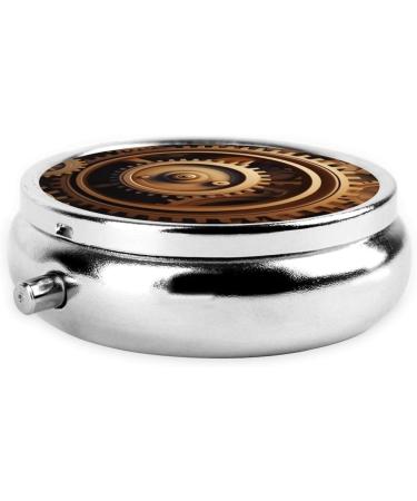 Mechanical Gear Portable Metal Pill Box | Round Mini 3-Compartment | Travel Essential for Small Pills | Durable Hinged Design in Black - Buy Online on GoSupps.com
