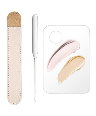 Makeup Spatula and Makeup Palette  Stainless Steel Foundation Palette & Tiny Spatula Tool for Nail  Art  Eye Shadow  Eyelash  Face Makeup (Acrylic Palette)
