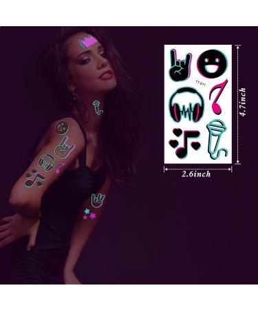 Glow In The Dark Music Temporary Tattoos - Safe & Easy Neon Designs for Kids & Adults | Party Favor Supplies - Buy Online on GoSupps.com