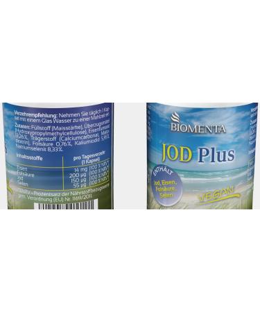 BIOMENTA Iodine Plus - 120 High-Dose Vegan Capsules with Selenium Folic Acid & Iron - Premium Quality for Optimal Health - Buy Online on GoSupps.com