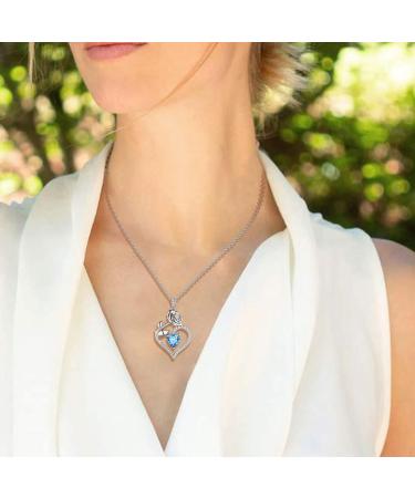 Cute Cat Necklace with Sparkling Zirconia Crystal Birthstone Pendant Necklace for Girls Womens White Gold Over 925 Sterling Silver Animal Necklace Birthstone Jewelry Sweet Present Girlfriend Sisters C March-Aquamarine - Buy Online on GoSupps.com