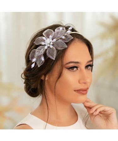 IYOU Women Copper Wire Headband Gold Flower Bridal Hair Bands Crystal Birthday Prom Wedding Hair Accessories for Brides and Bridesmaids - Buy Online on GoSupps.com