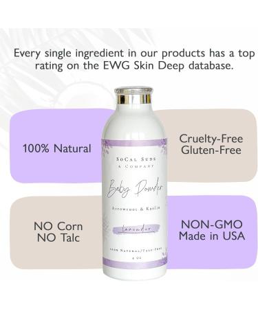 Natural Baby Powder Talc-Free | SoCal Suds & Company | Arrowroot Kaolin & Aspen Bark | Lavender Scent | 4oz 2-Pack | Soft Soothing Skin - Buy Online on GoSupps.com