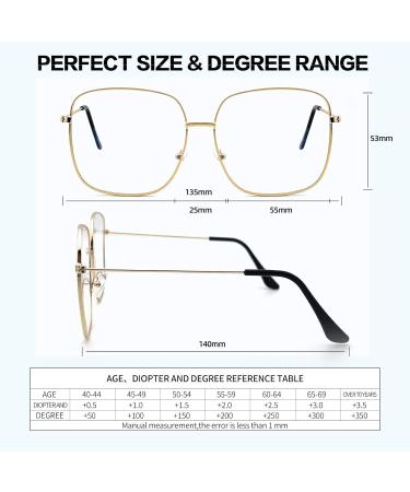Kaeoisfu Oversized Square Reading Glasses for Men & Women - Fashionable Blue Light Filtering Metal Glasses - Large Gold Frames 1.0 Diopters - Buy Online on GoSupps.com