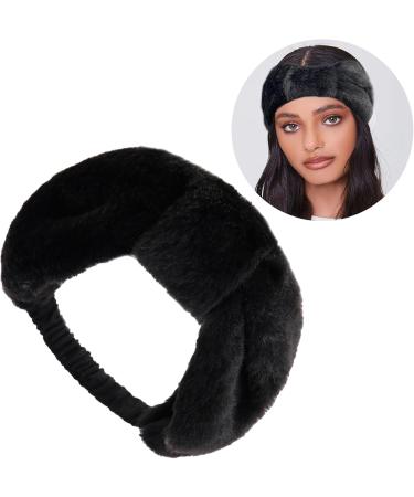 amangul Woman Girls Plush Wide Knot Headbands Elastic Makeup Headband Stretch Soft Yoga Sports Washing Face Hairband Slip(Black) - Buy Online on GoSupps.com