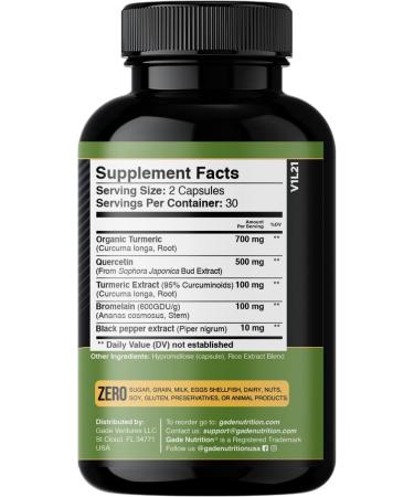 Gade Nutrition Turmeric Quercetin with Bromelain Supplement | Supplement in Capsules for Immune Support Allergy Relief Joint Support | Non-GMO Gluten-Free Made in USA 60 Count (Pack of 1) - Buy Online on GoSupps.com