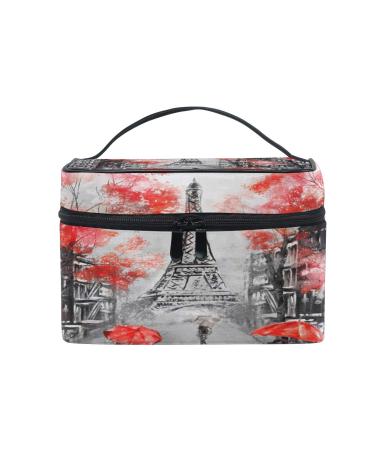 Make-up bag in vintage style Paris Eiffel Tower cosmetic bag travel case portable cosmetic brush organizer storage for women Paris 1 Count (Pack of 1)