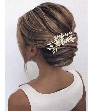 Unicra Gold Leaf Bride Wedding Hair Comb with Crystals and Pearls - Bridal Headpiece for Women and Girls - Buy Online on GoSupps.com