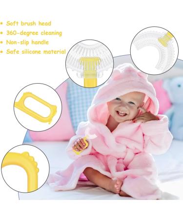 Vicloon Kids U Shaped Toothbrush Set - 2 Pack Silicone Brush Head, Non-Slip Handle - Light Yellow & Pink (Ages 7-12) - Buy Online on GoSupps.com