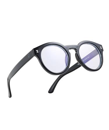 Readerest Blue Light Blocking Reading Glasses for Men and Women - Anti Glare Eye Protection Against Computer Screen - Round Lightweight Frame - Readers with UV Rays Blocker - for Youth and Adults Black Thick 0.0 x