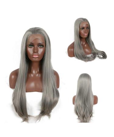 Synthetic long ombre wig 26 inch natural smooth hairstyles silver -gray lace front wig heat -resistant hair for women's party