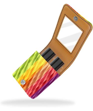 Travel Lipstick Organizer Case - Portable Makeup Bag with Mirror | Abstract Rainbow Stripes Design - Buy Online on GoSupps.com