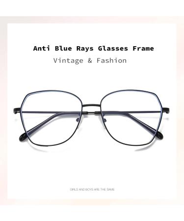 KDOQ Oversized Polygon Anti Blue Light Glasses for Men & Women - Ultra Light Alloy Black Frame - Buy Online on GoSupps.com