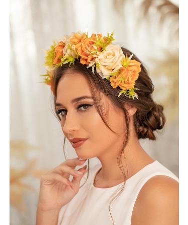 IYOU Flower Crown Headband Orange Rose Hair Bands Rave Floral Day of the Dead Halloween Headpiece Hair Accessories for Women and Girls - Buy Online on GoSupps.com