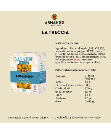  Italian Gourmet E.R. Armando La Treccia Gluten Free Multi-Grain Noodles with Corn Brown Rice and Quinoa 400g + Italian Gourmet Pelati 400g - Buy Online on GoSupps.com