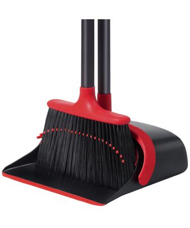 Broom and Dustpan Set, Broom and Dustpan, Broom and Dustpan Set for Home, Upgrade 52" Long Handle Broom with Stand Up Dustpan Combo Set for Office Home Kitchen Lobby Floor Use, Dust pan and Broom Set A Red
