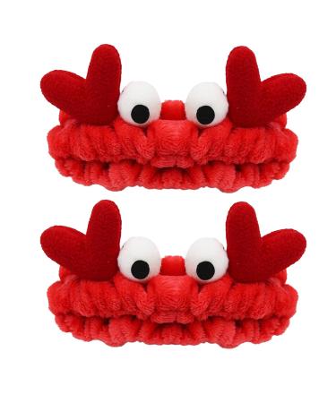 HAICN 2Pieces Crab Plush Headband Red Facial Makeup Head Wraps Cartoon Elastic Head Band Creative Hair Accessories for Women Girls Party Favors
