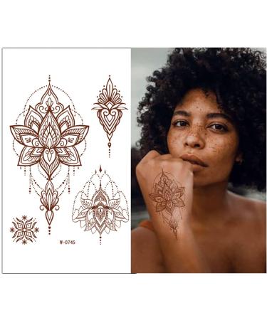 Brown Temporary Tattoo Stickers - 8 Sheets Henna Lace Mandala Design - Waterproof Fake Tattoos for Women - Body Art Party Decor - Buy Online on GoSupps.com
