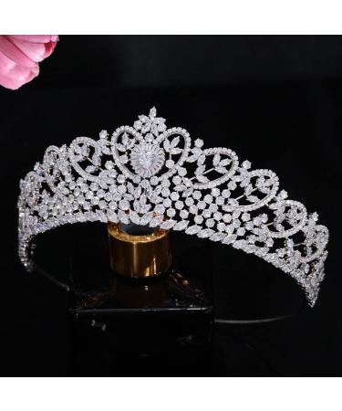 Jorsnovs 5A Zircon Heart Wedding Bridal Tiara Crown - CZ Pageant Queen Hair Jewelry in Silver - Buy Online on GoSupps.com