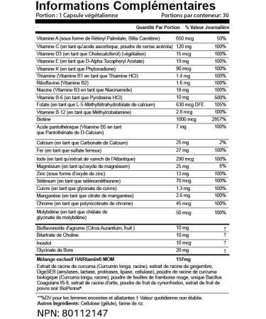 HAIRtamin MOM Vegan Prenatal & Postnatal Vitamins - Hair Skin & Nails Support with Biotin Zinc & Iron | 3-Pack (30 Capsules - Buy Online on GoSupps.com