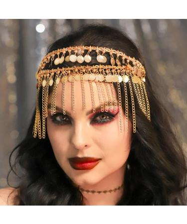 Gortin Gold Sequins Head Chain Jewelry Boho Tassel Head Chains Layered Sequins Headpiece Wedding Headbands Festival Halloween Costume Hair Chain Hair Accessories for Women One Size Alloy - Buy Online on GoSupps.com