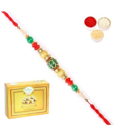 Ghasitaram Gifts Rakhi for Brother Rakhis Online - 2K-270 Fancy Thread Rakhi with 200 GMS of Soan Papdi