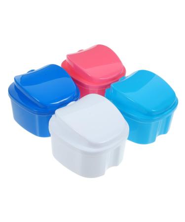 Lurrose 4 pieces of prosthesis box with filter layer Storage box for artificial teeth soaking tanks for prostheses Flat tooth holder Travel prosthetic case PP Major brush box Miss