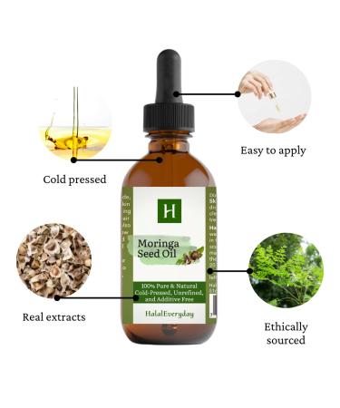 HalalEveryDay Pure Moringa Oil Cold Pressed 100% Pure For Hair Face Body and Lip care for making Lotion For Dry Skin Makeup Remover Vitamin C Serum 4 Ounce Glass Bottle with Dropper - Buy Online on GoSupps.com