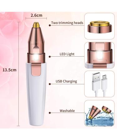 Aeruki 2 in 1 Rechargeable Painless Eyebrow Trimmer & Facial Hair Removal for Women - Built-in LED Light, Hair Shaver for Eyebrow, Nose, Lips, Face, Armpit & Body - Buy Online on GoSupps.com