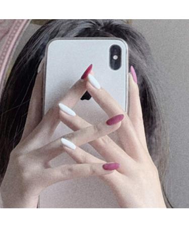 Sethain matt oval false nails tips pink white long wrong fingernails complete cover 24 pieces press on nail for women and girls