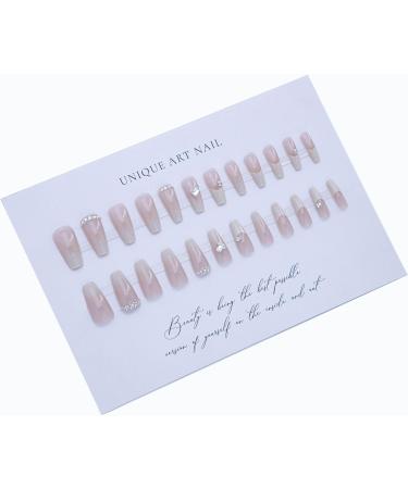Gradient French Long Acrylic Stick on Nails - 24pcs Coffin Press on Nails with Glue Sticker for Women and Girls - Fashion Fake Nails - Buy Online on GoSupps.com