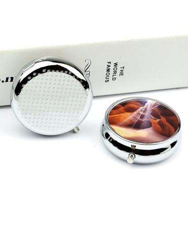 Round Antelope Canyon Print Pill Box | 3-Compartment Portable Medicine Organizer | Decorative Metal Pocket Pill Case - Buy Online on GoSupps.com