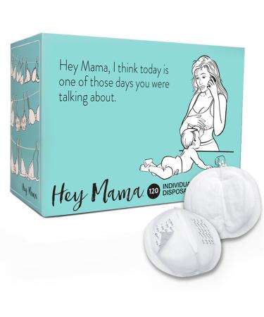 Hey Mama Disposable Nursing Pads - (120) Super Absorbent, Ultra Comfortable & Individually Wrapped 120 Count (Pack of 1)