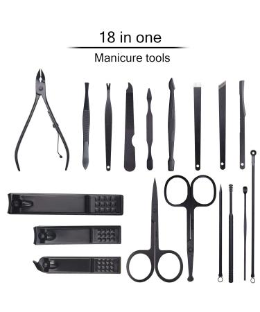 Professional 18-Piece Stainless Steel Manicure Pedicure Kit in Black Leather Case - Buy Online on GoSupps.com