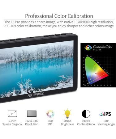 Feelworld F5 Pro V4 6 Touch Screen DSLR Camera Monitor - 3D LUT, F970 Kit, Wireless Transmission - IPS FHD 1920x1080, 4K HDMI, Tilt Arm - Buy Online on GoSupps.com