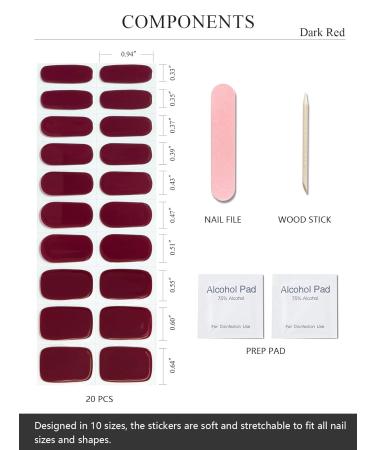 Buy Semi Cured Gel Nail Strips - Dark Red 20 PCS | Salon Quality Easy to Use Gel Nail Stickers | UV Light Compatible - Buy Online on GoSupps.com