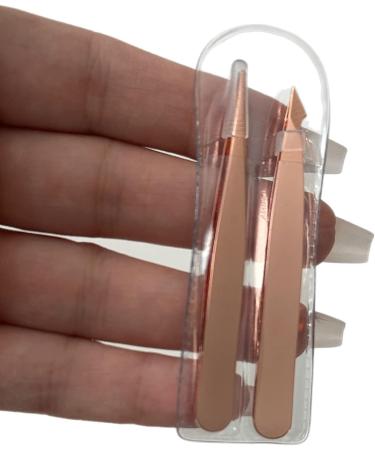 2pc Compact Tweezers Set - Slanted & Pointed Tips - Stainless Steel Rose Gold - Multipurpose Tool for Eyebrows, Facial Hair, Splinters, and Ingrown Hairs - Buy Online on GoSupps.com